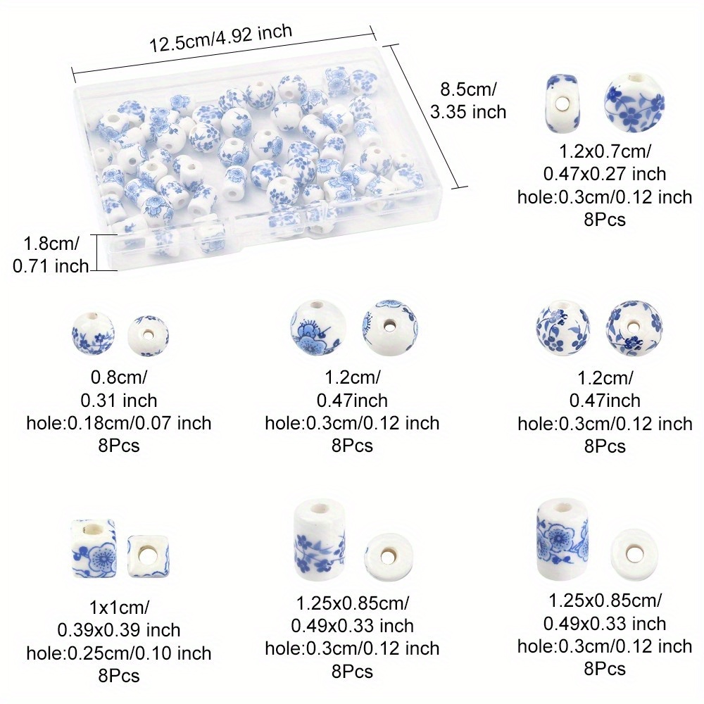 56pcs Handmade Porcelain Beads in Blue and White